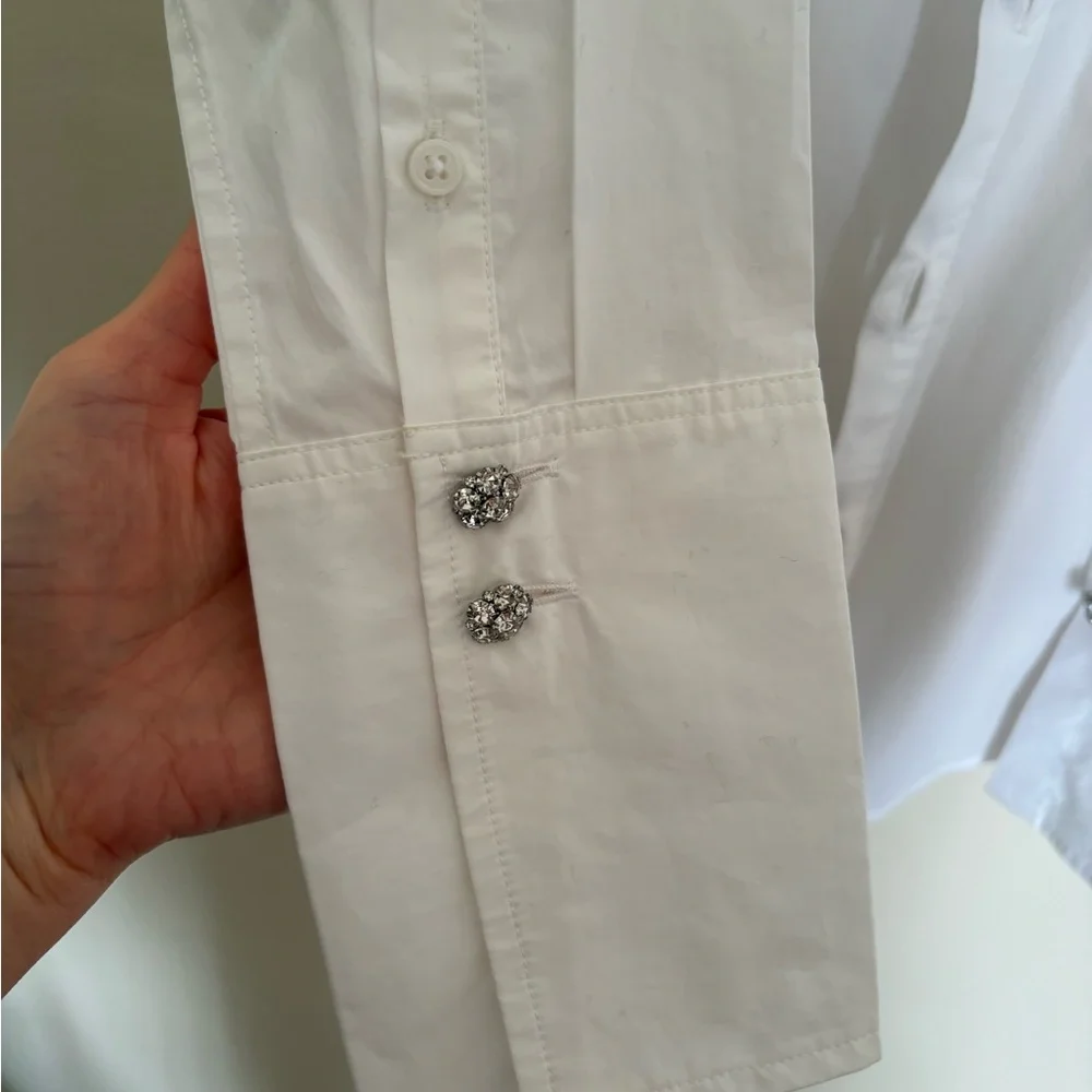 J. Crew Classic White Organic Cotton Jeweled Button-Down Shirt Size 4 NWT - Picture 5 of 6